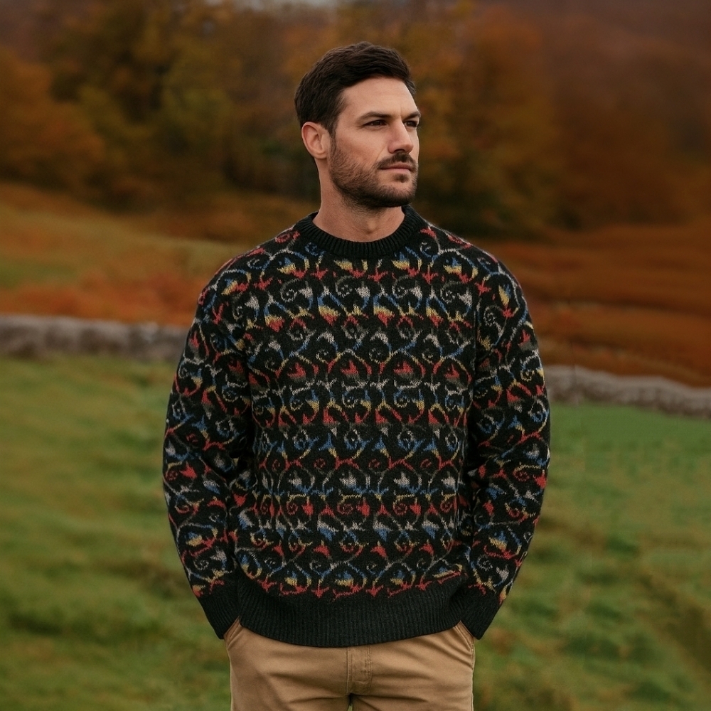 1980s Grandpacore Shetland Wool Abstract Pullover Sweater